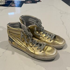 Golden Goose Gold and Silver Glitter Sneakers